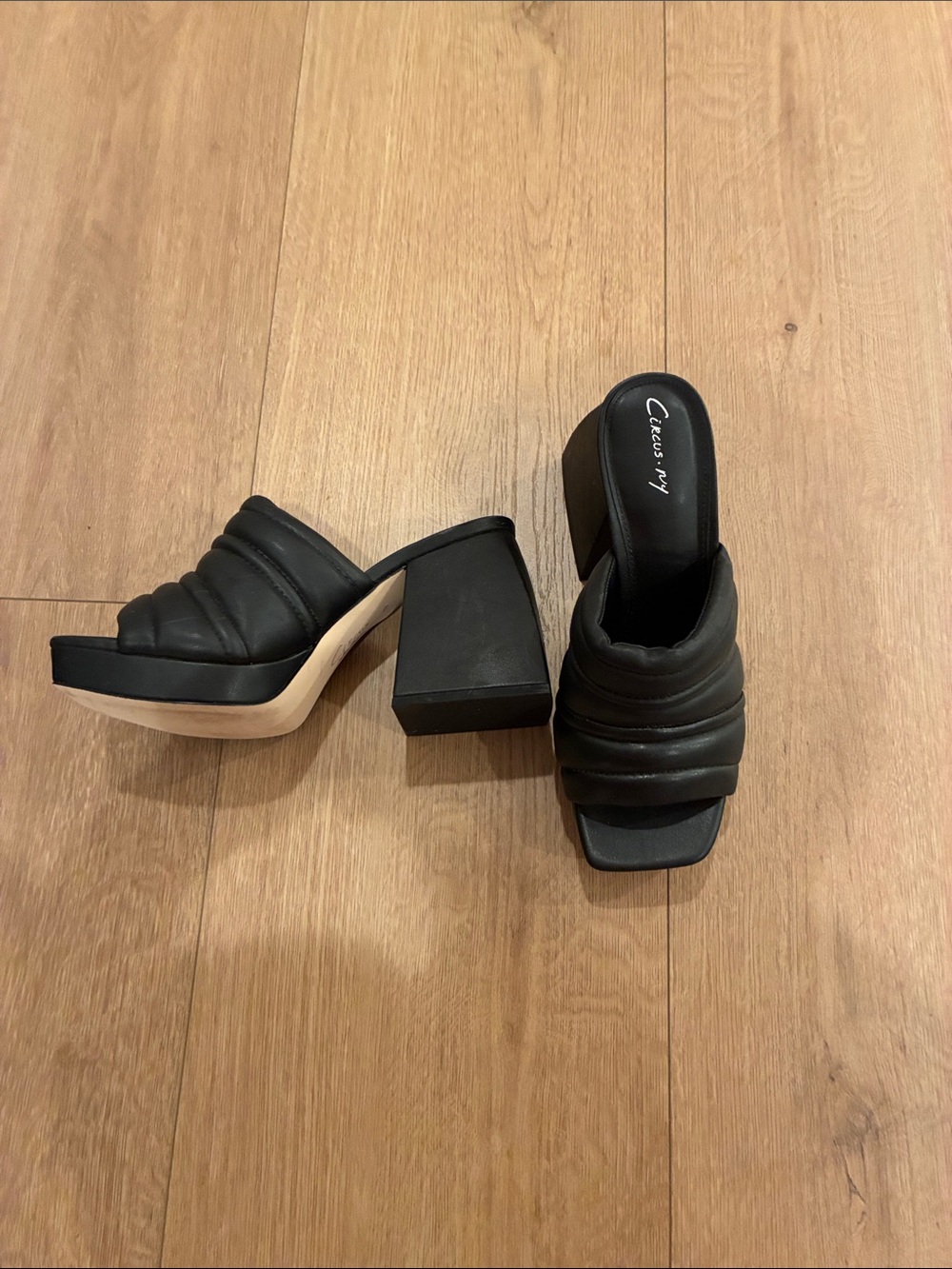 Circus New York Black Quilted Platform Mule Heels